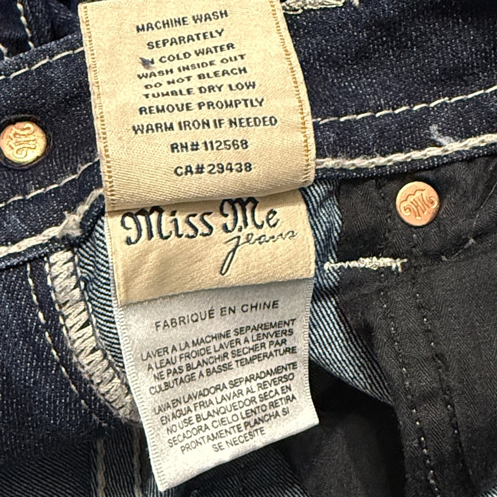 Miss Me Boot Cut Jeans Signature Rise Womens 27 Flap Pocket Embellished Festival - Picture 10 of 11
